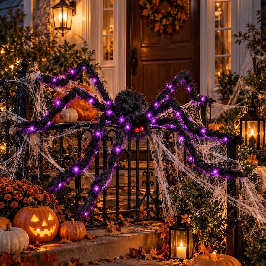 Giant Light-Up Halloween Spider – 144 Purple LEDs, 8 Modes, Waterproof